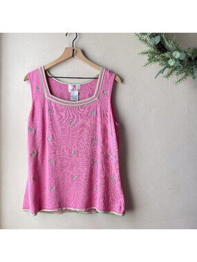 Quacker Factory Pink Grasshopper Sleeveless Top